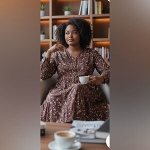 NWT- Medium Floral Long Sleeve Casual Pleated 
Pockets A Line Tunic Dress